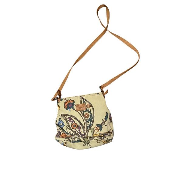 Spacious Fossil crossbody Purse Canvas & Leather Trim with silver Brass headwear - Picture 1 of 7